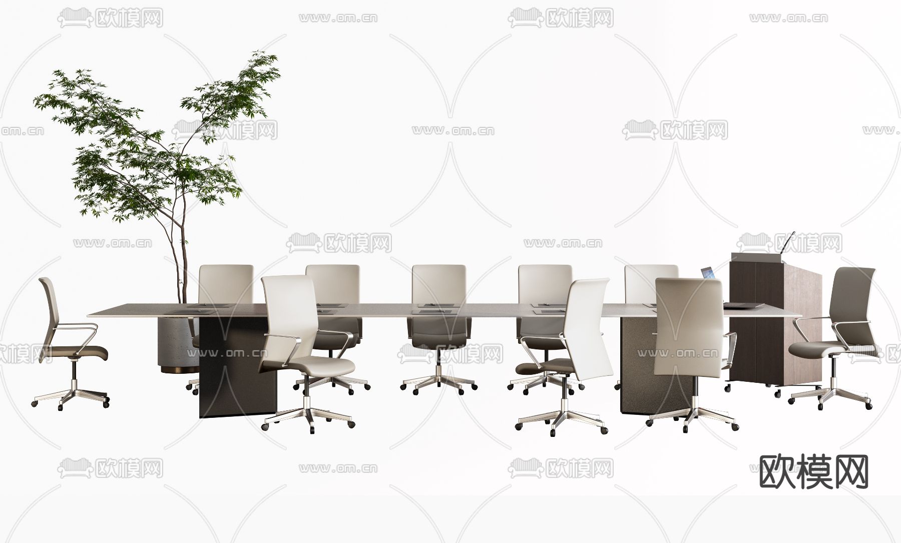 现代条形会议桌椅3d模型