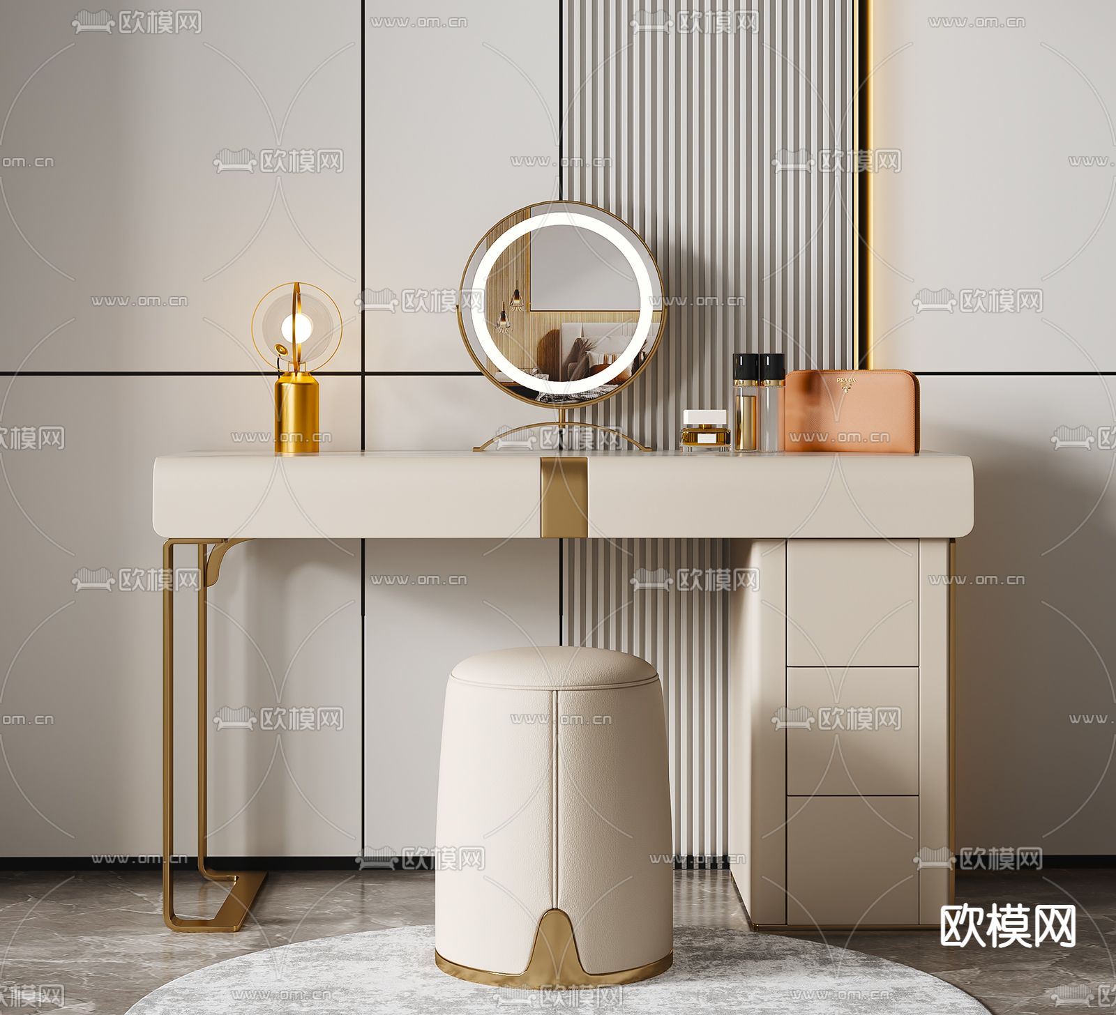 现代轻奢梳妆台3d模型下载