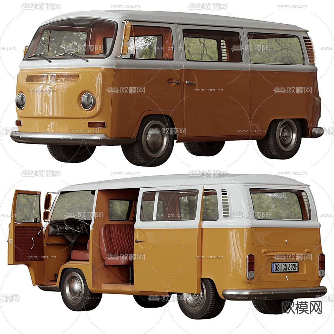 现代复古大巴车3d模型