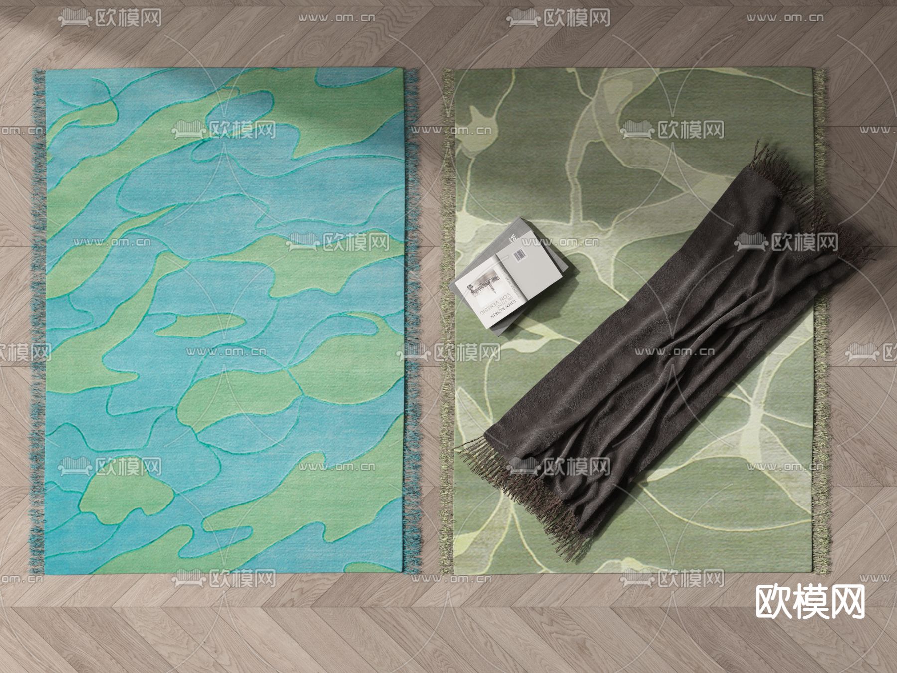 现代布艺拼色地毯3d模型下载