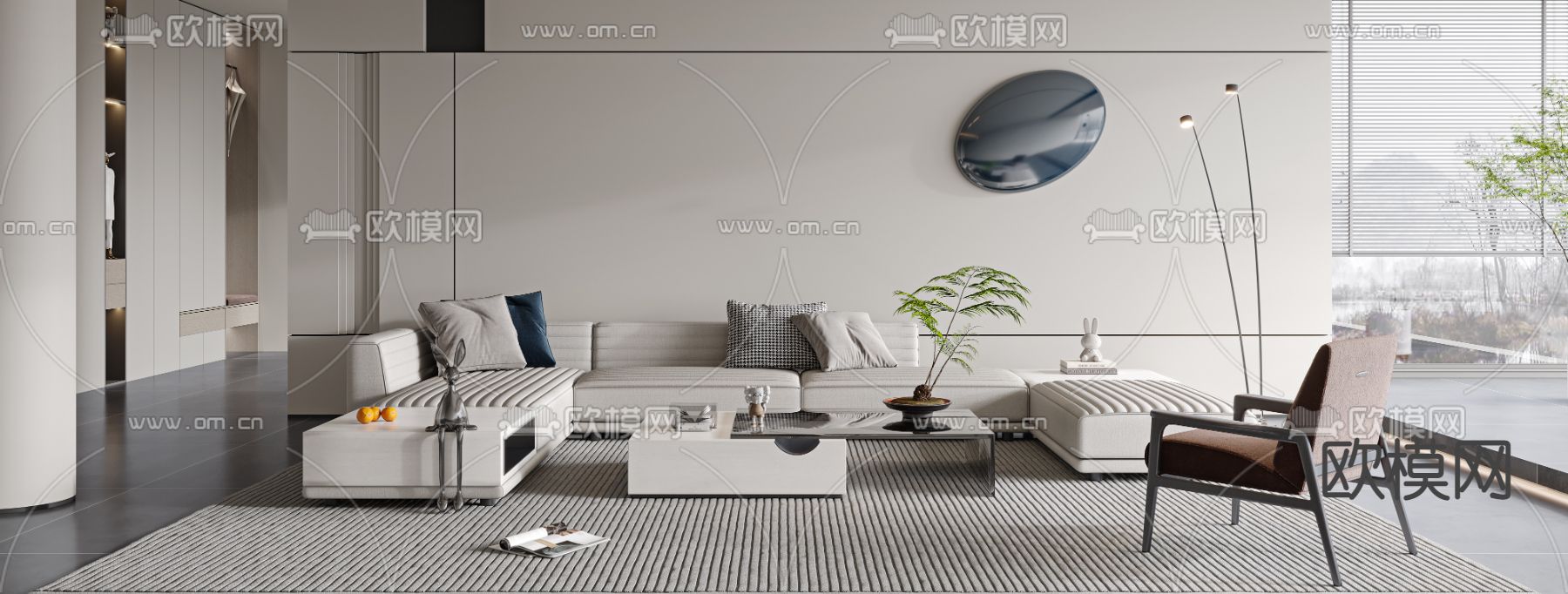现代奶油风极简客厅3d模型