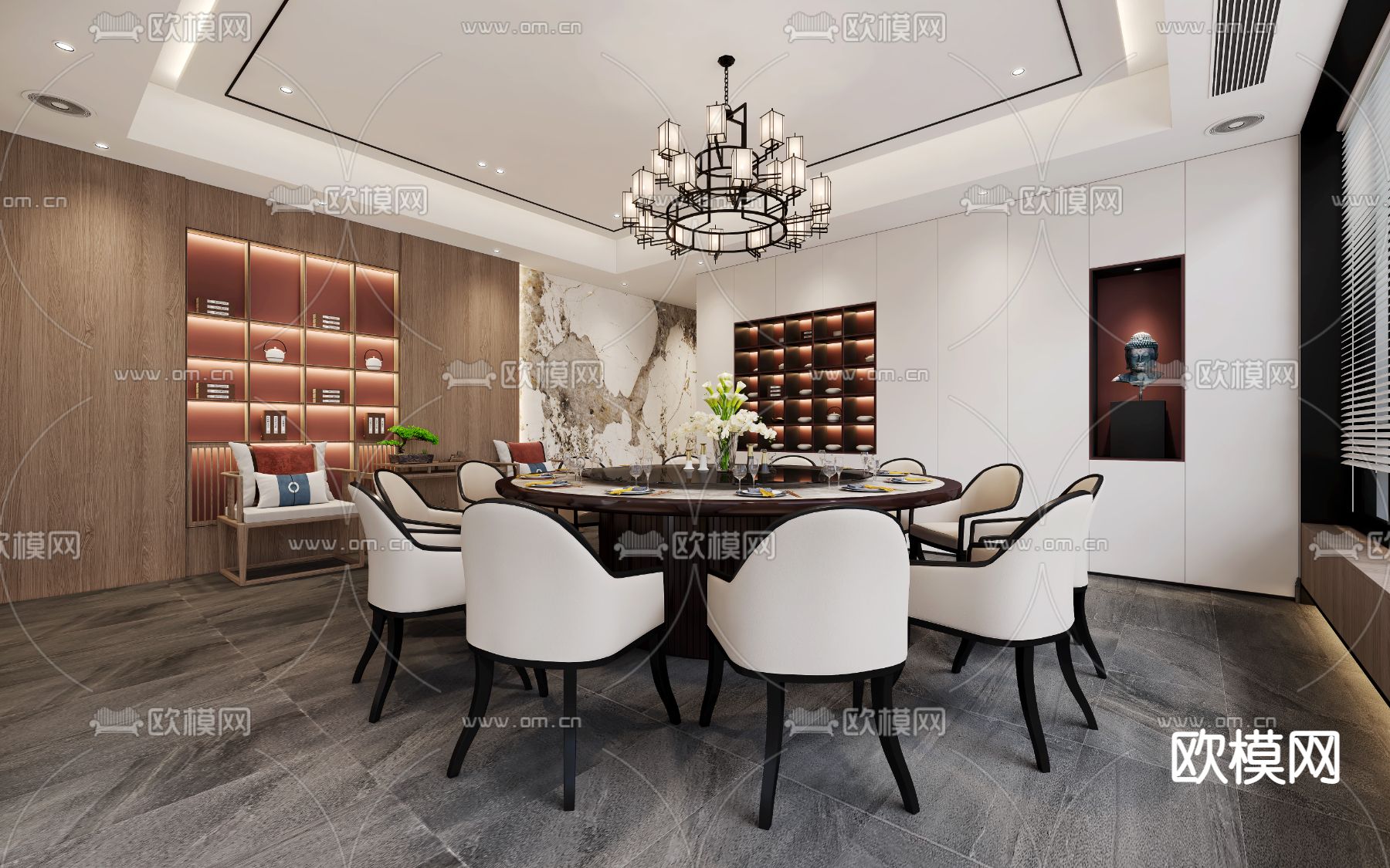 中式私人会所包房3d模型下载（渲染图1）