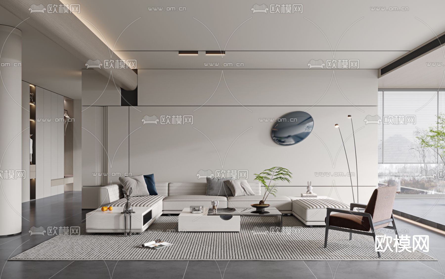 现代奶油风极简客厅3d模型