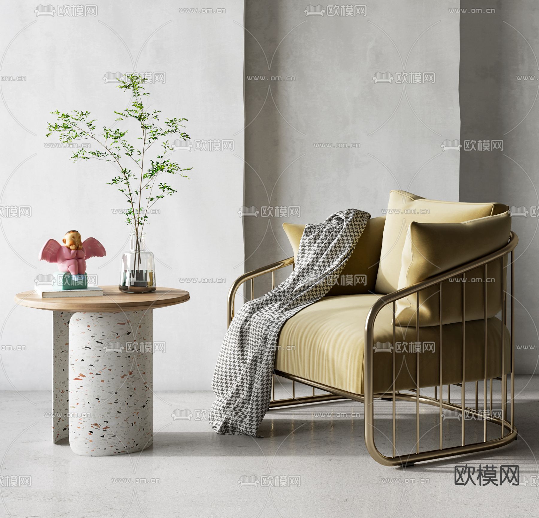 现代轻奢休闲椅su模型下载（渲染图1）