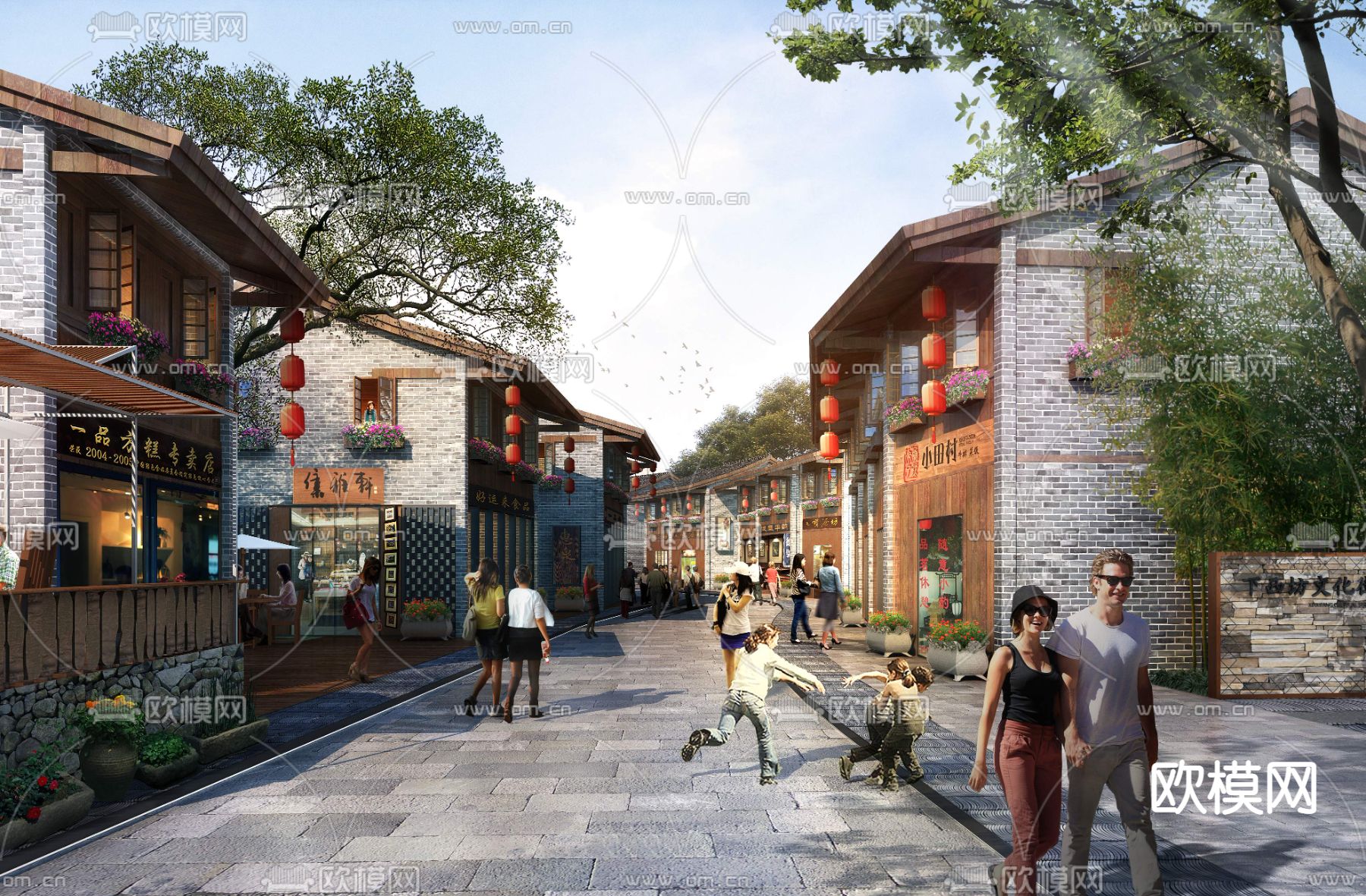 中式商业街景观psd下载