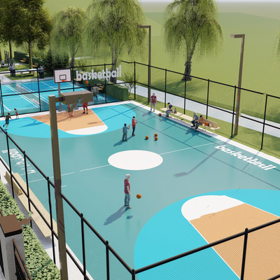  现代篮球场su模型 