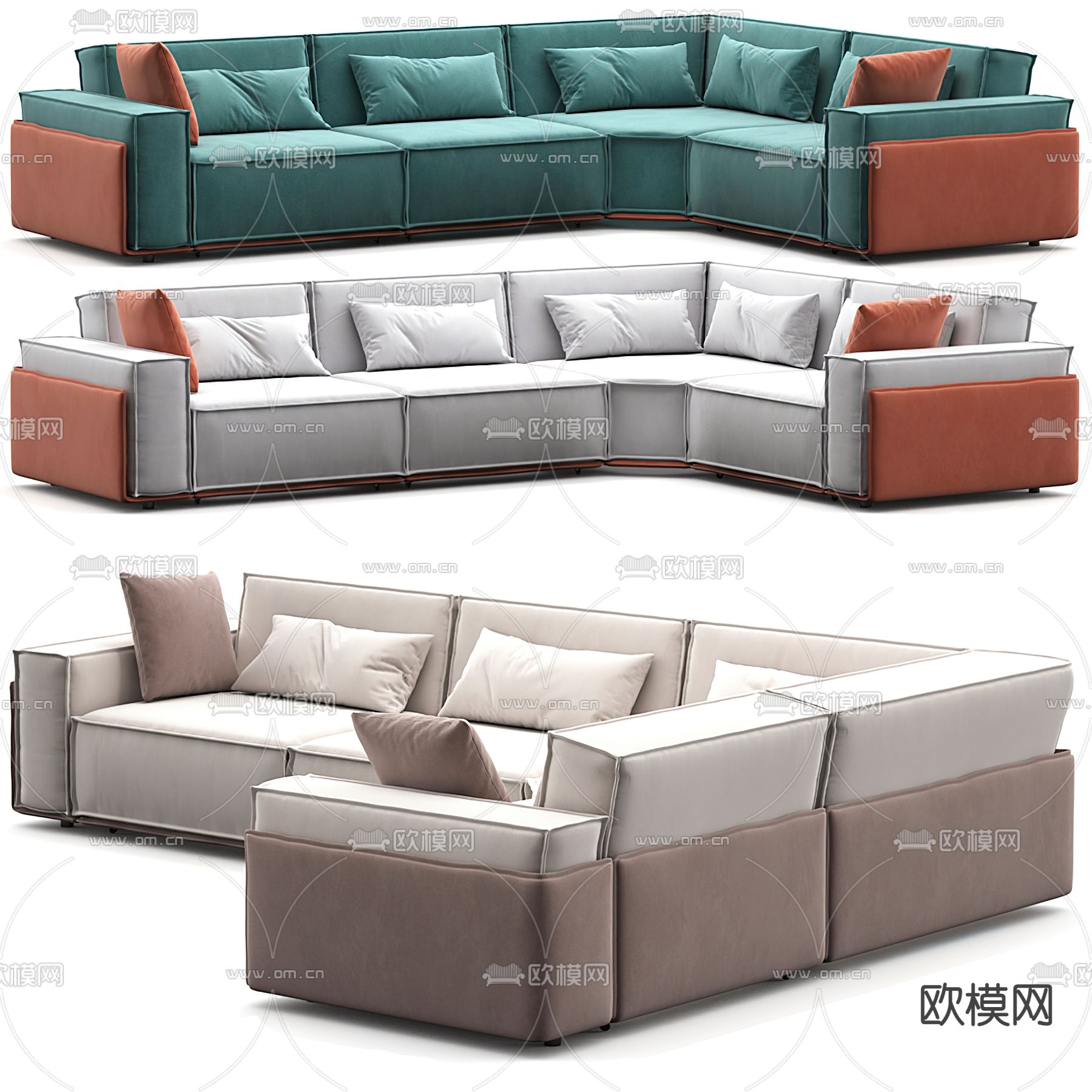 Giorgetti 现代绿色转角沙发3d模型下载