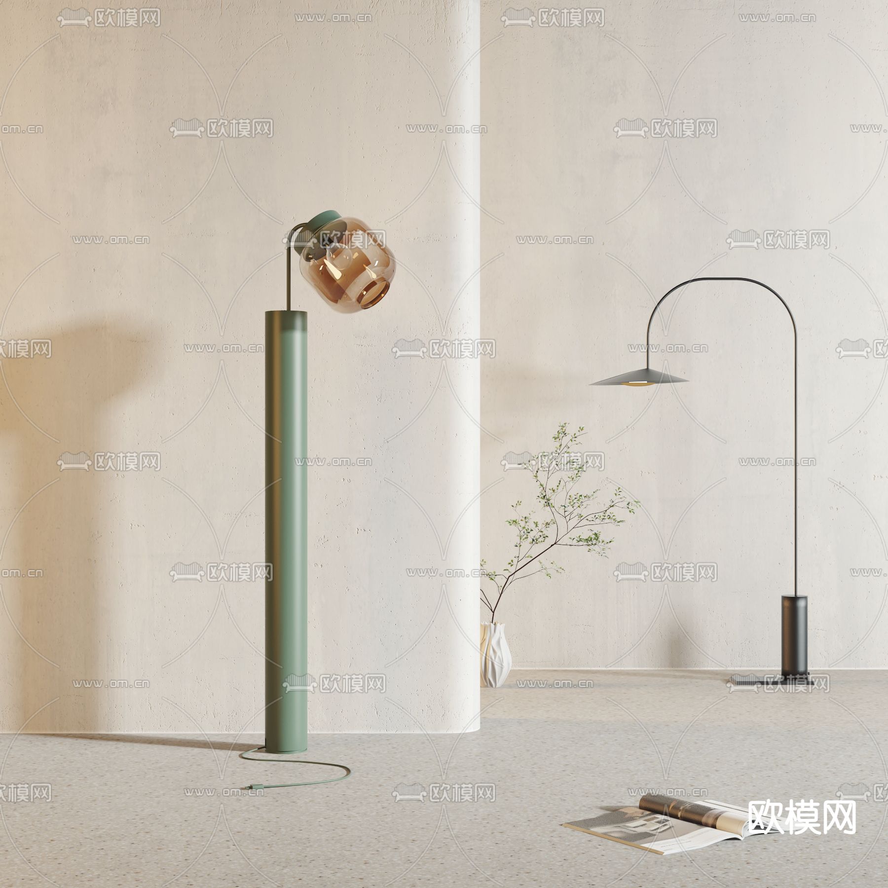 现代轻奢柱形落地灯3d模型下载_ID12046868_3dmax免费模型-欧模网