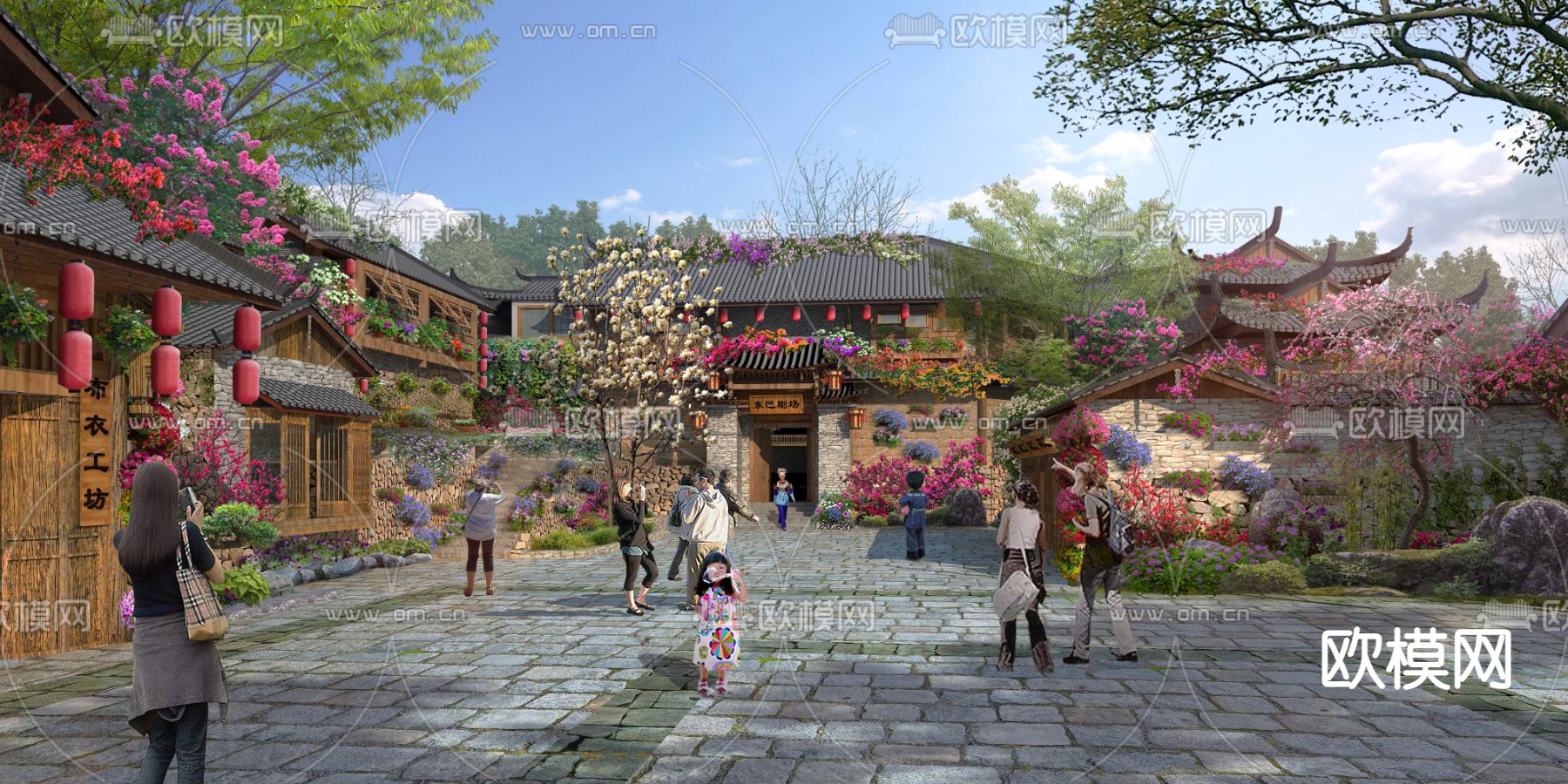 现代古建商业街psd下载