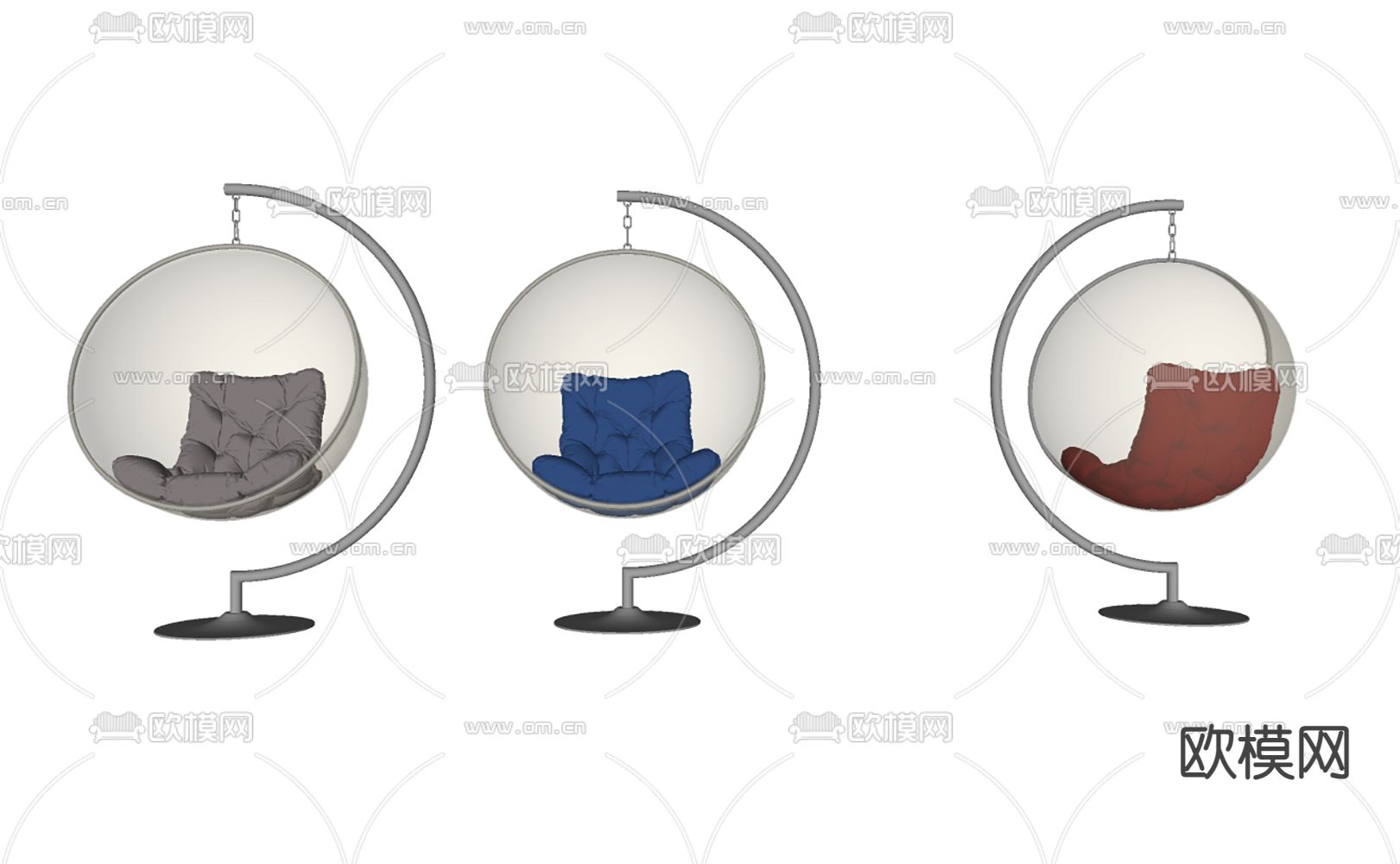 现代亚克力半球吊椅su模型下载（渲染图2）