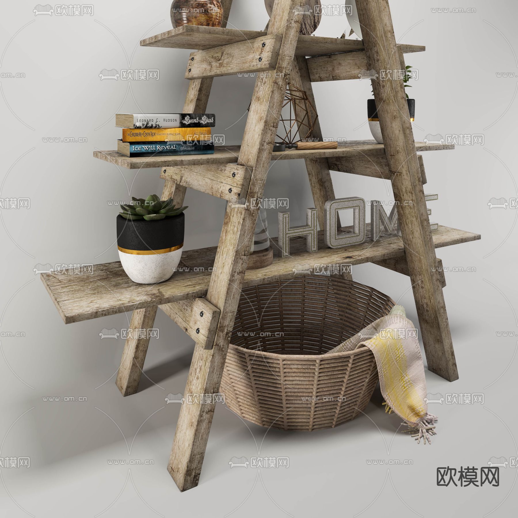 北欧风实木装饰架3d模型下载（渲染图3）