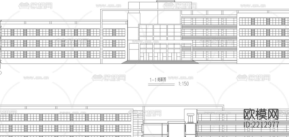 高中-综合教学楼CAD施工图下载(渲染图5)