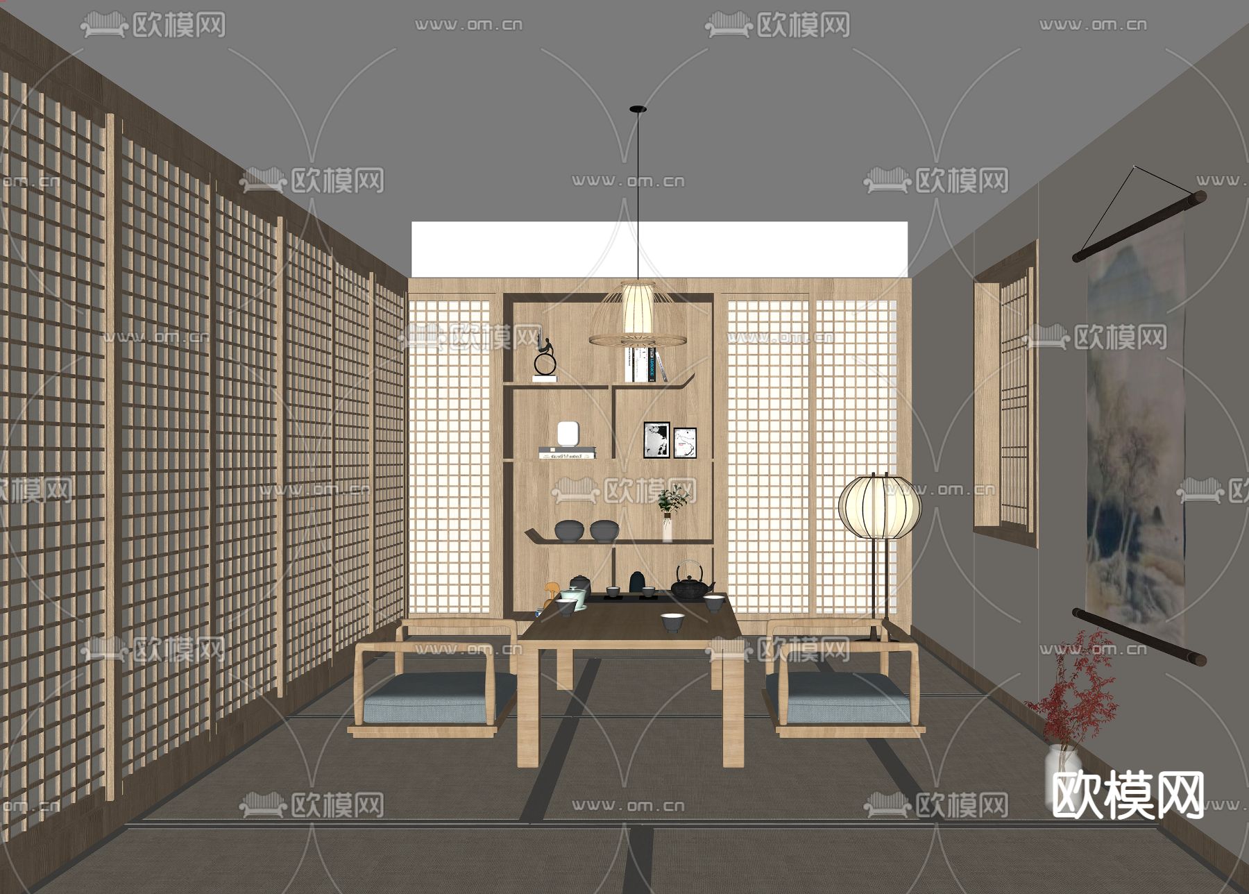 日式榻榻米茶室su模型下载（渲染图2）