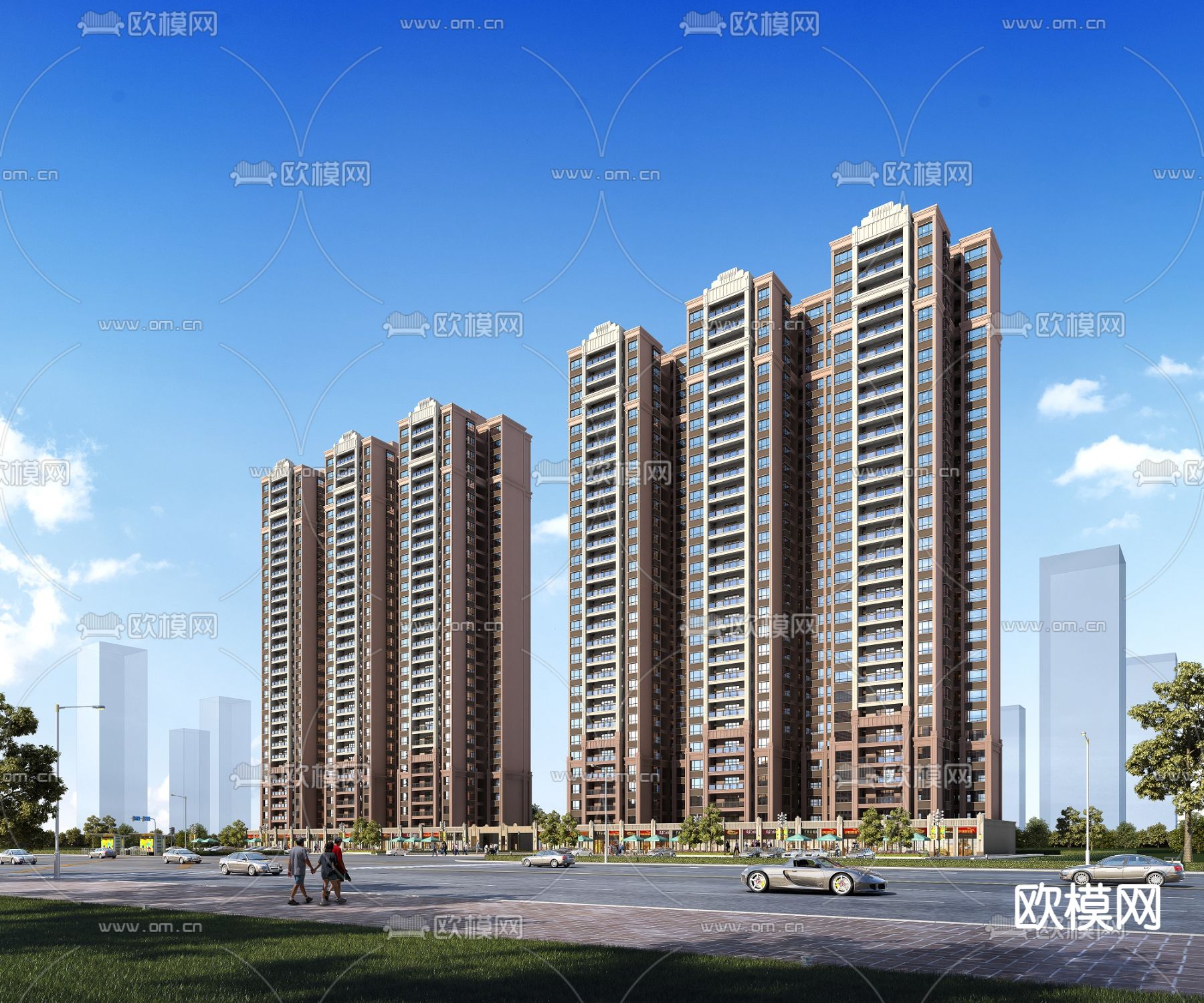 欧式高层住宅楼外观3d模型下载