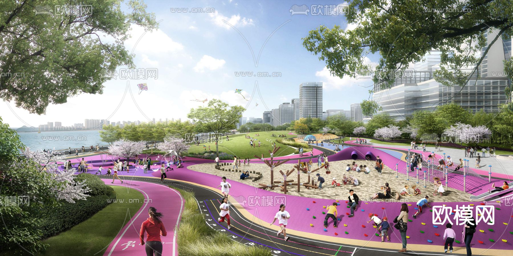 现代亲子沙池公园景观psd下载