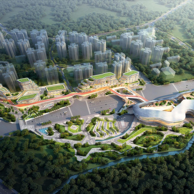  现代商业综合楼鸟瞰su模型 