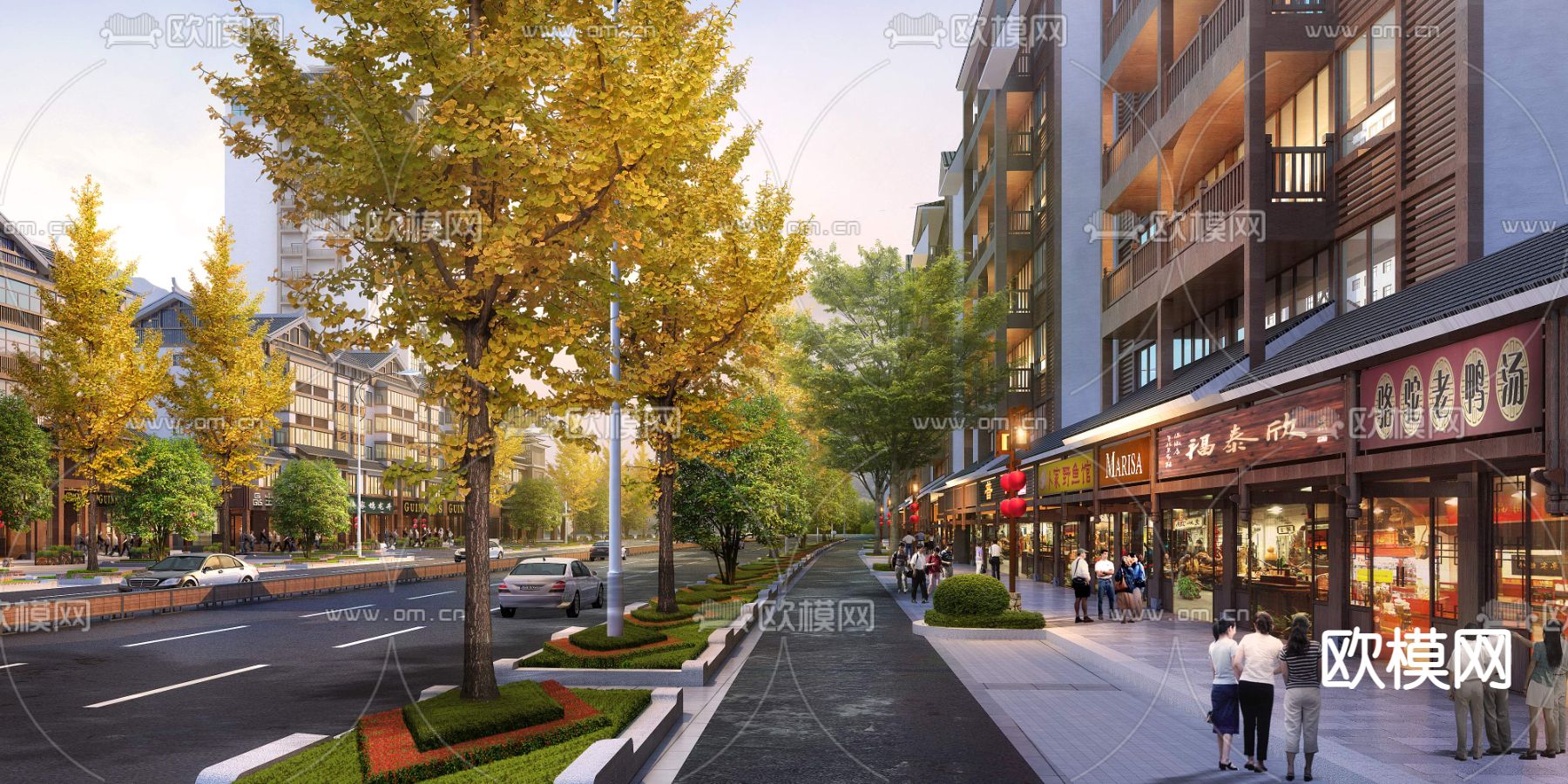 现代商业街景观psd下载