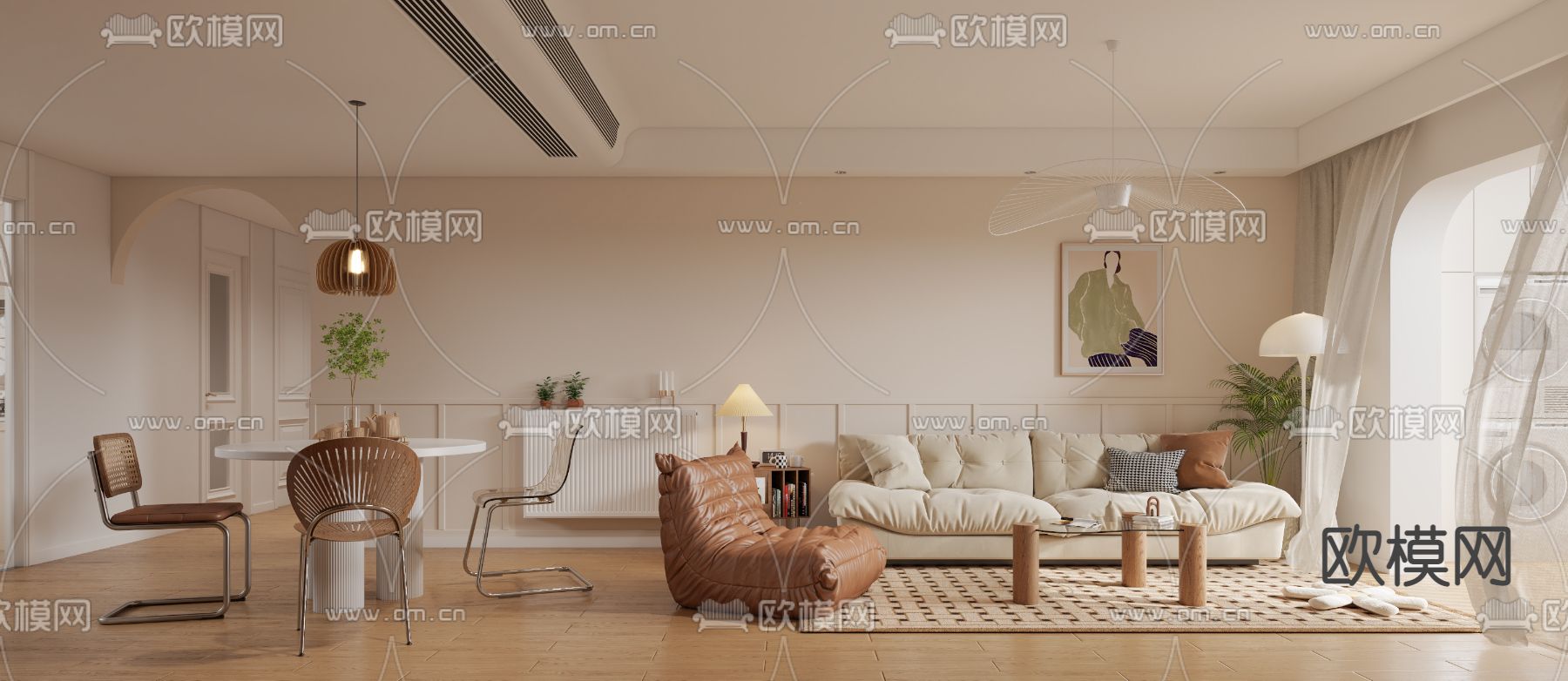 北欧客餐厅3d模型下载（渲染图1）