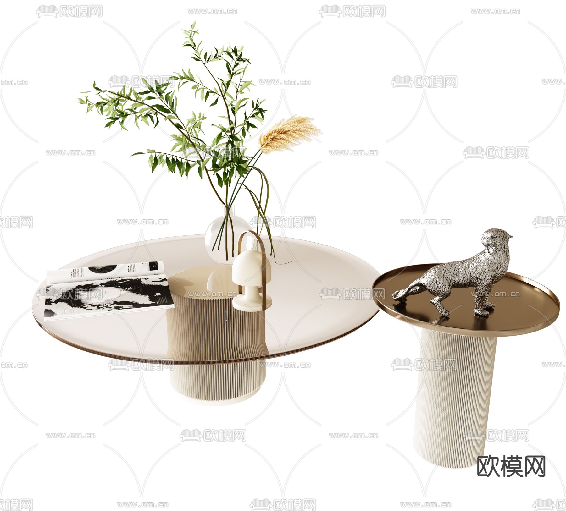 现代茶色玻璃子母茶几3d模型下载