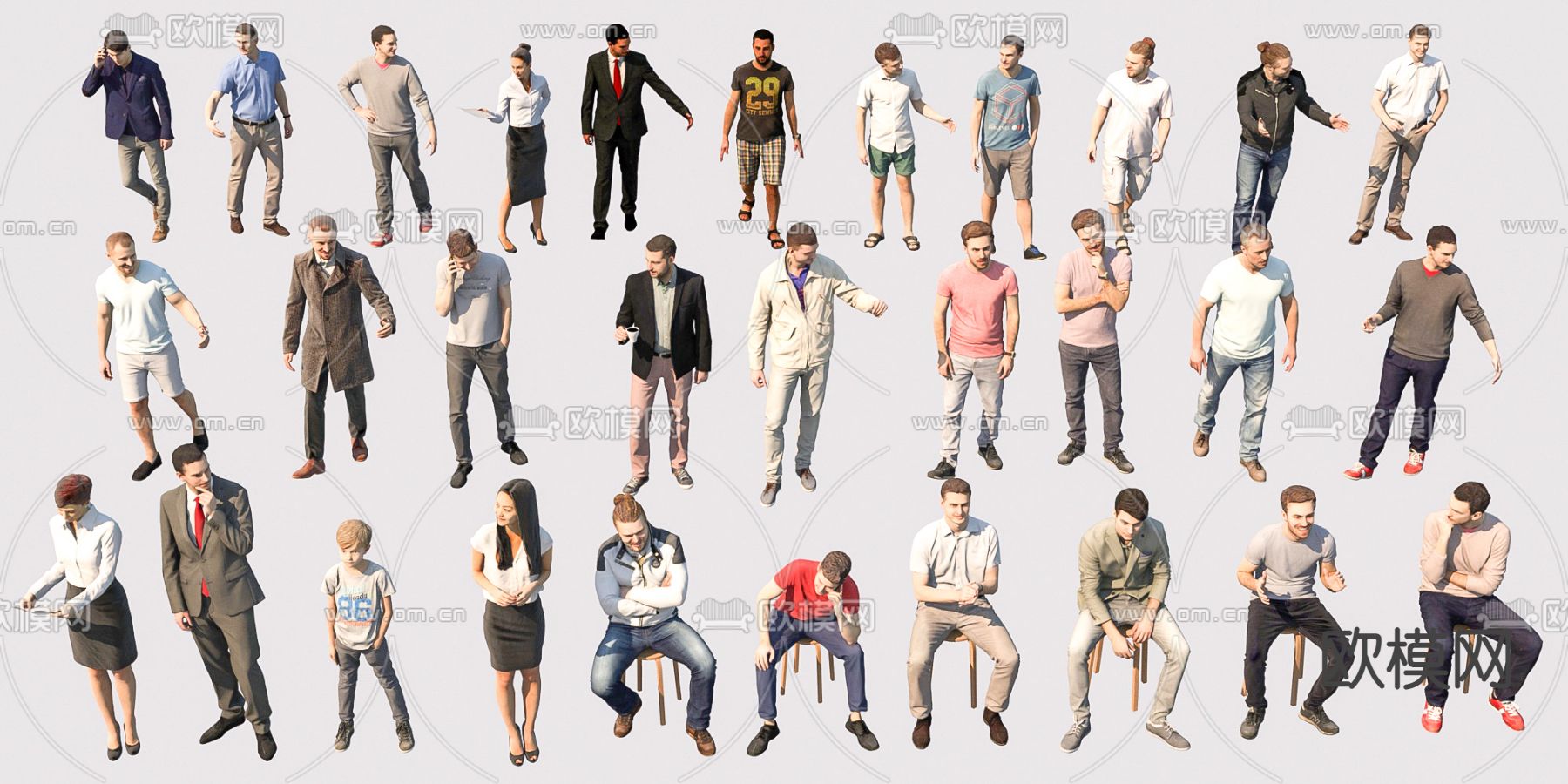 现代人物男人女人小孩su模型下载（渲染图1）