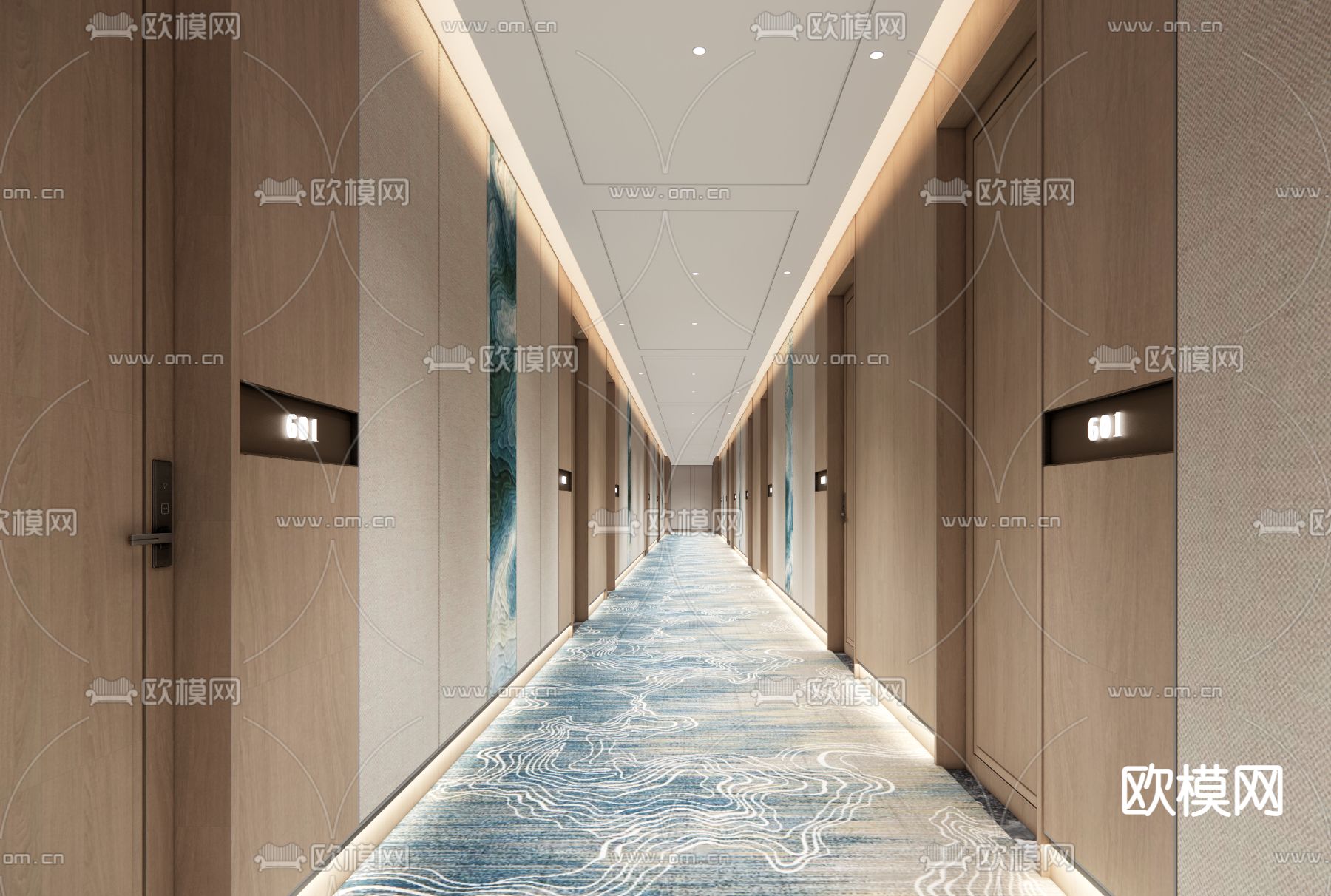 新中式酒店玄关过道su模型下载（渲染图1）