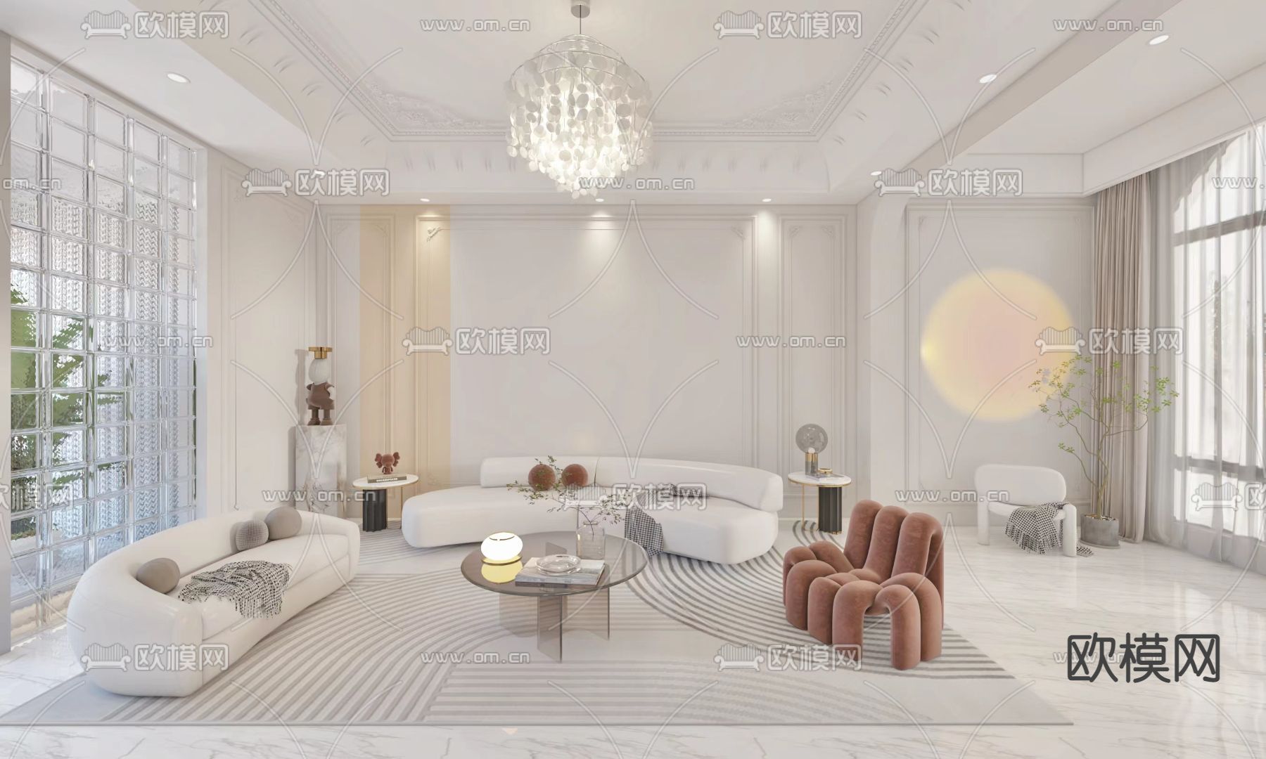 法式轻奢客厅免费3d模型下载