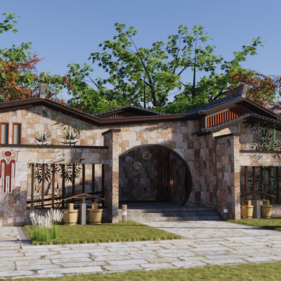  新中式公共厕所su模型 