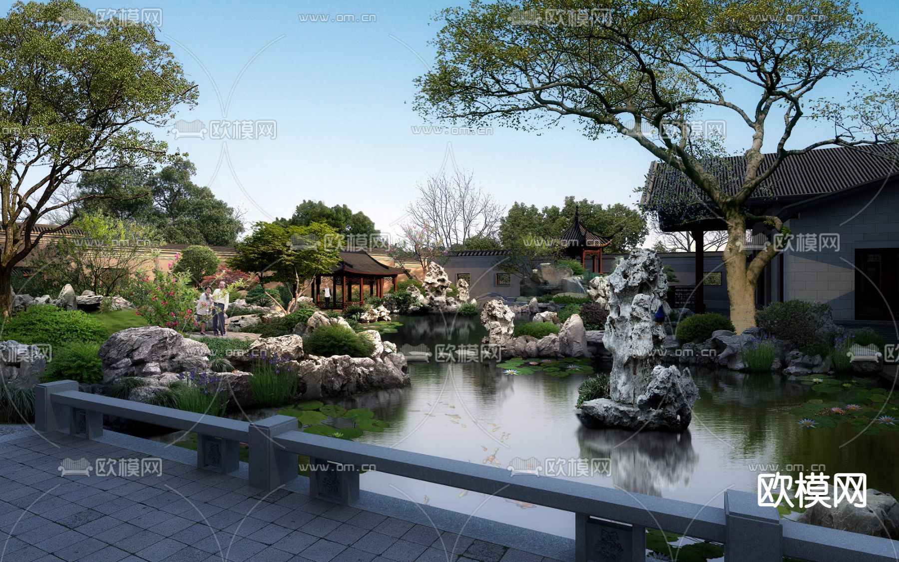 新中式古建园林景观psd下载