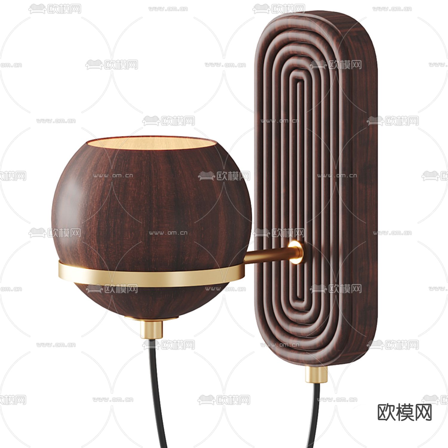 现代中式实木球形壁灯3d模型下载（渲染图2）