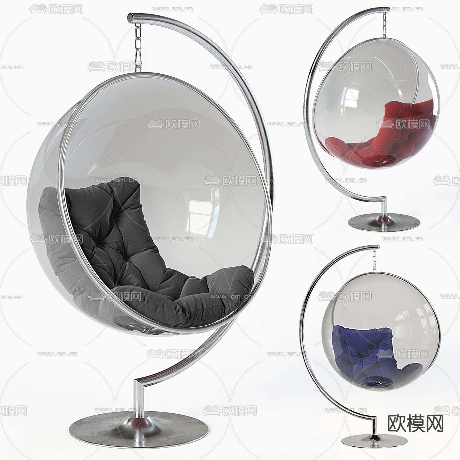 现代亚克力半球吊椅su模型下载（渲染图1）