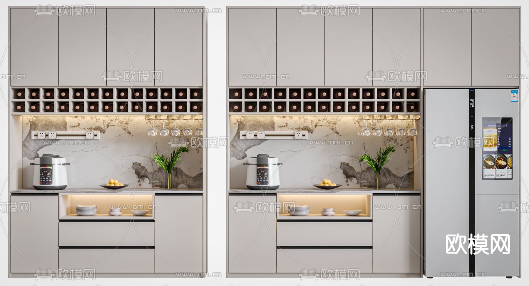 现代奶油风多功能酒柜3d模型下载