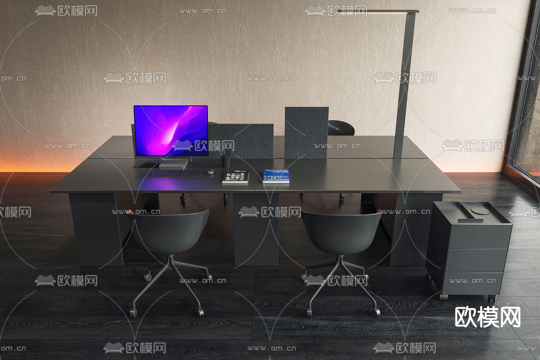 现代办公桌椅组合su模型