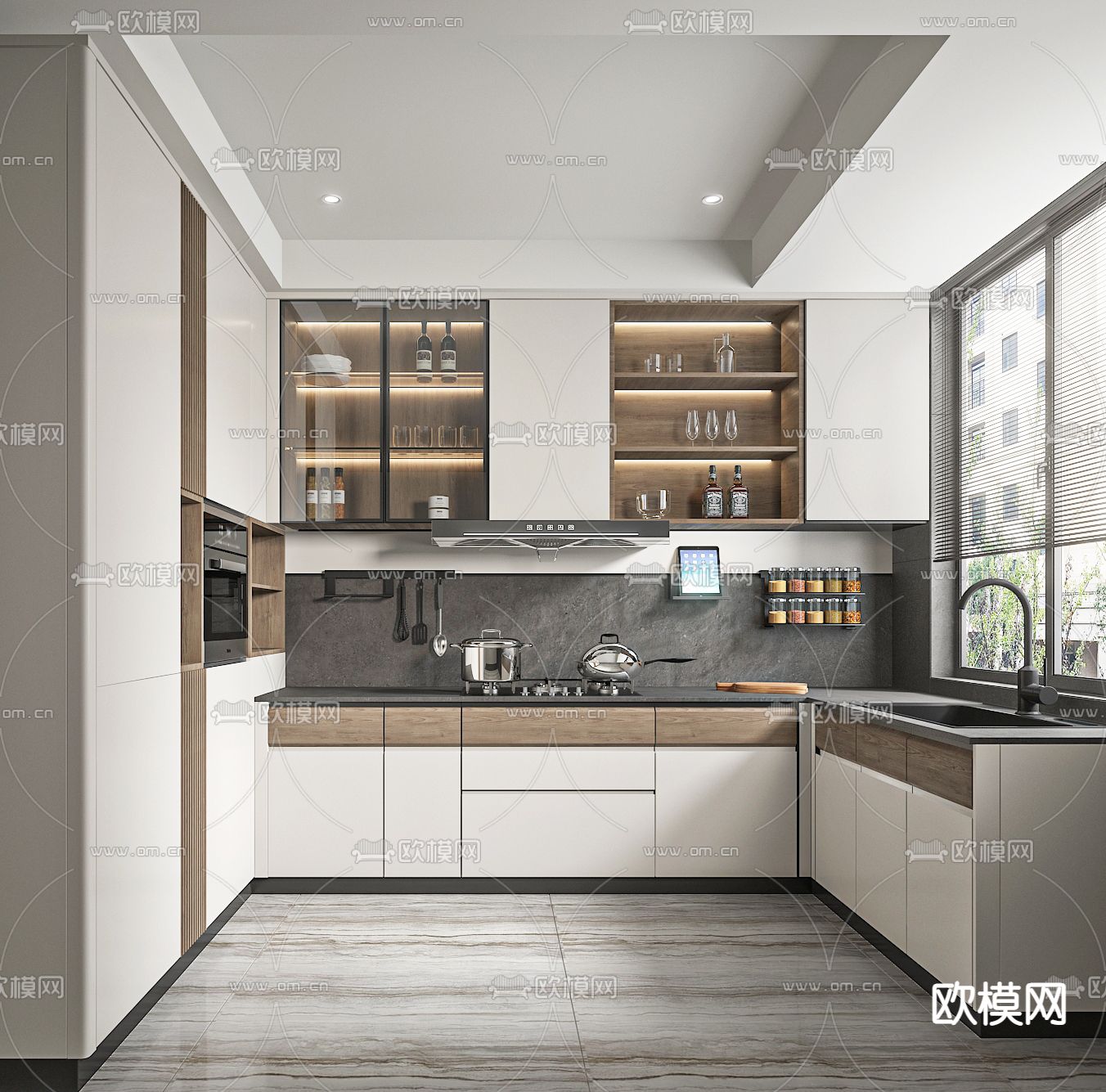 现代奶油风厨房3d模型下载_ID12045551_3dmax免费模型-欧模网