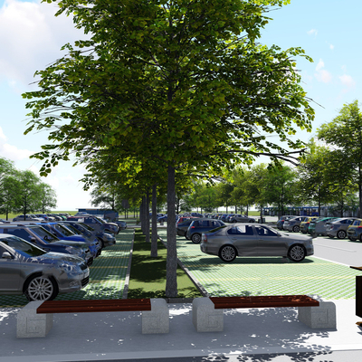 现代露天停车场su模型