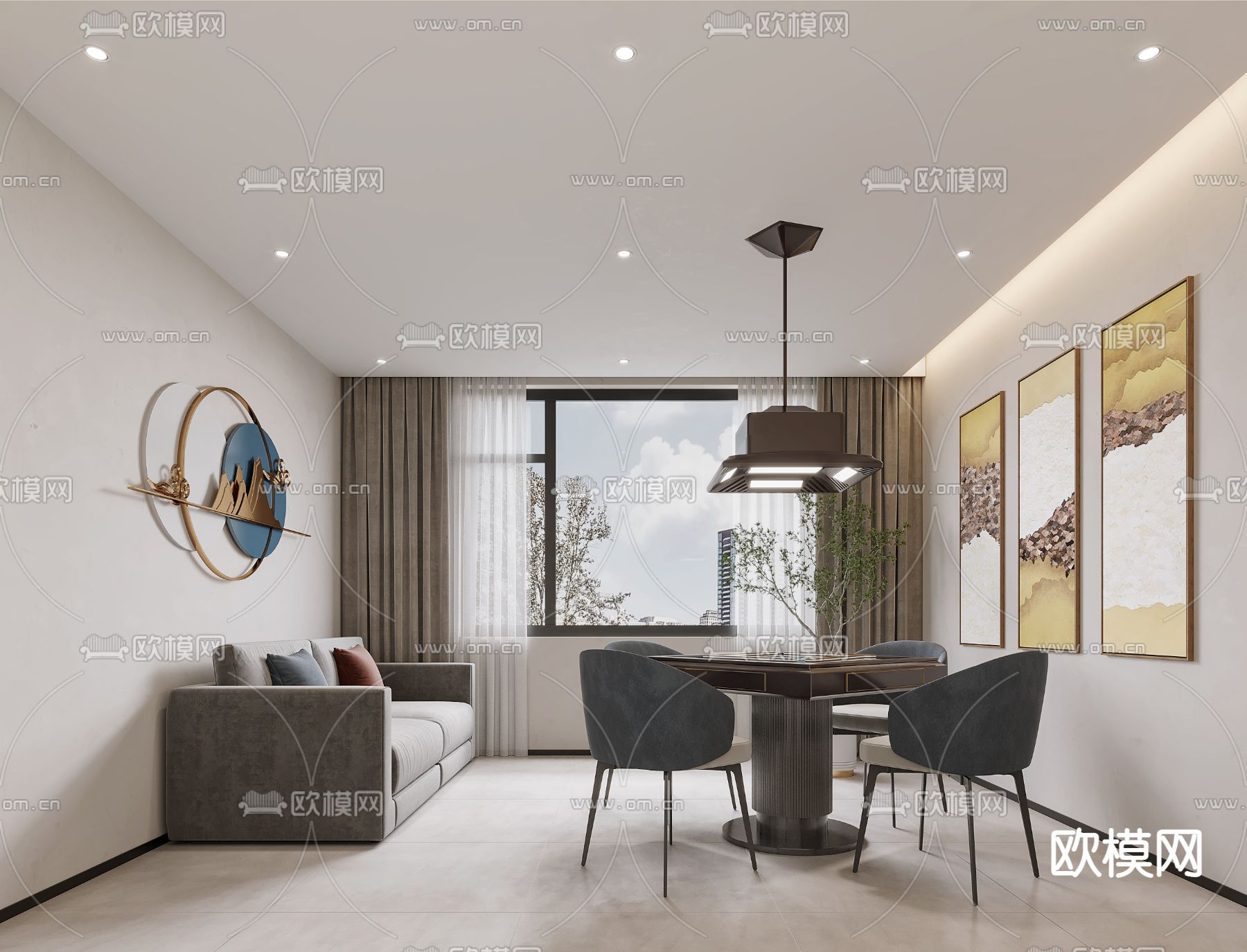 新中式棋牌室免费3d模型下载