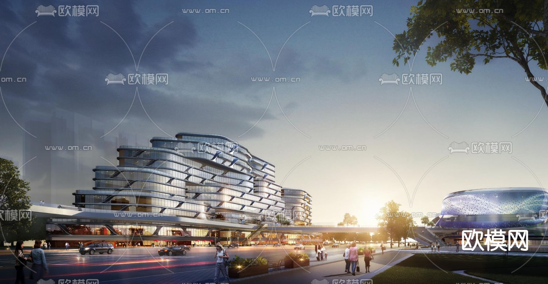 现代商业综合楼鸟瞰su模型下载（渲染图2）