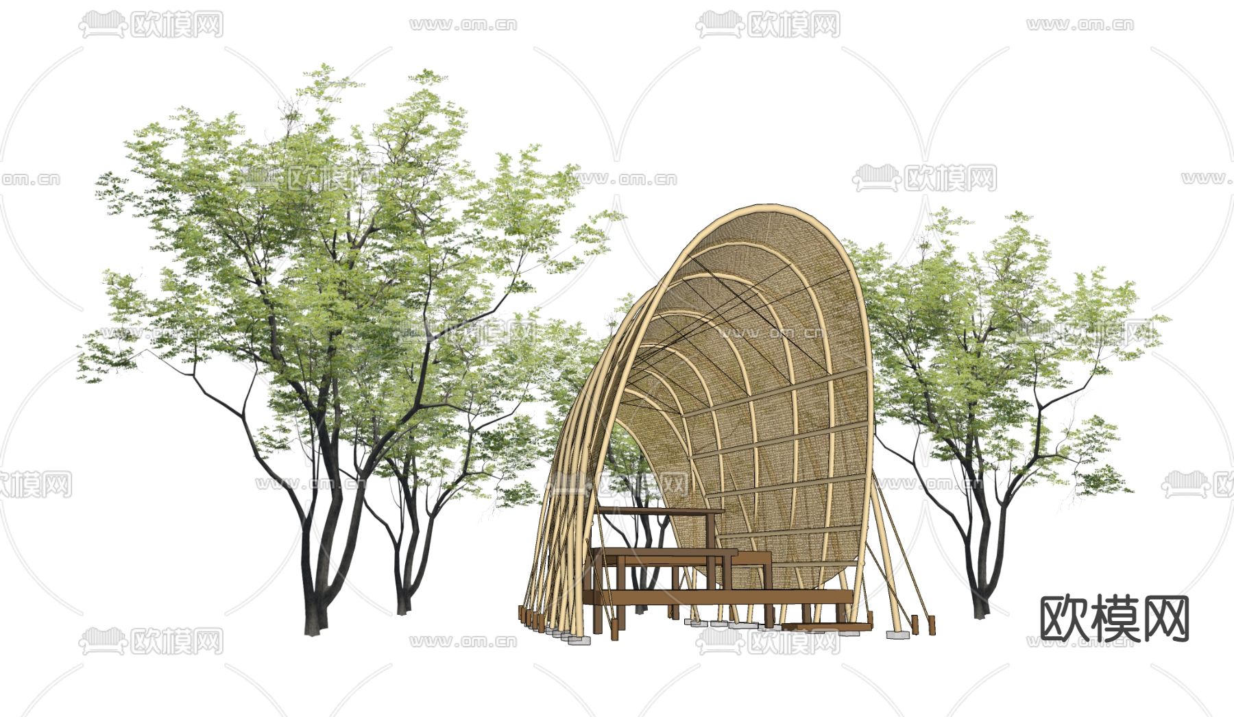 自然风异形廊架su模型下载