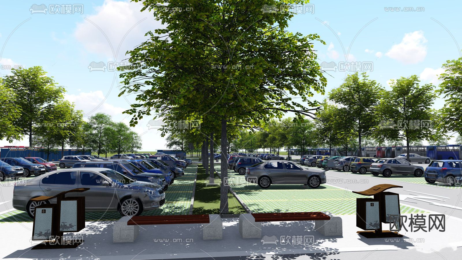 现代露天停车场su模型