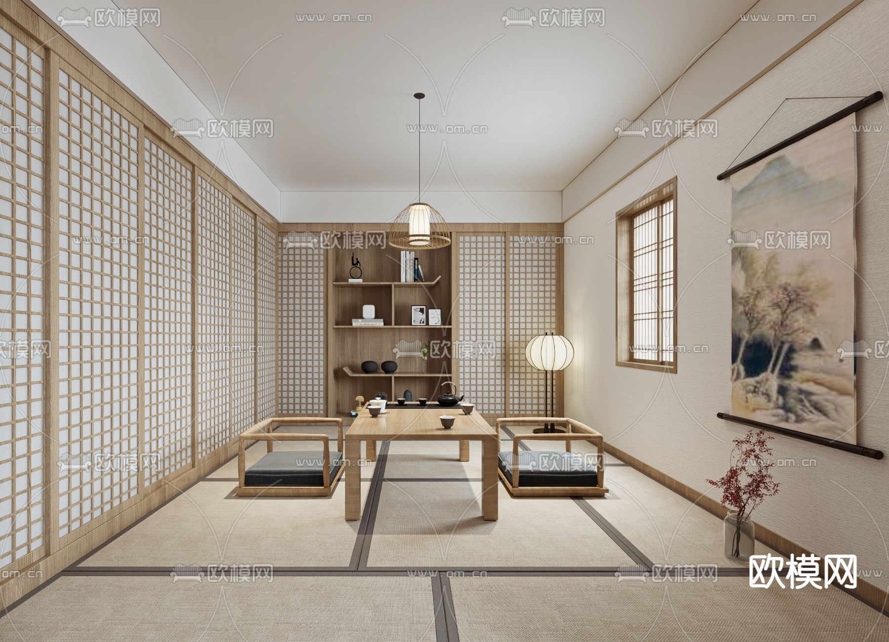 日式榻榻米茶室su模型下载（渲染图1）