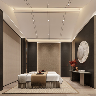  新中式SPA护理室su模型 