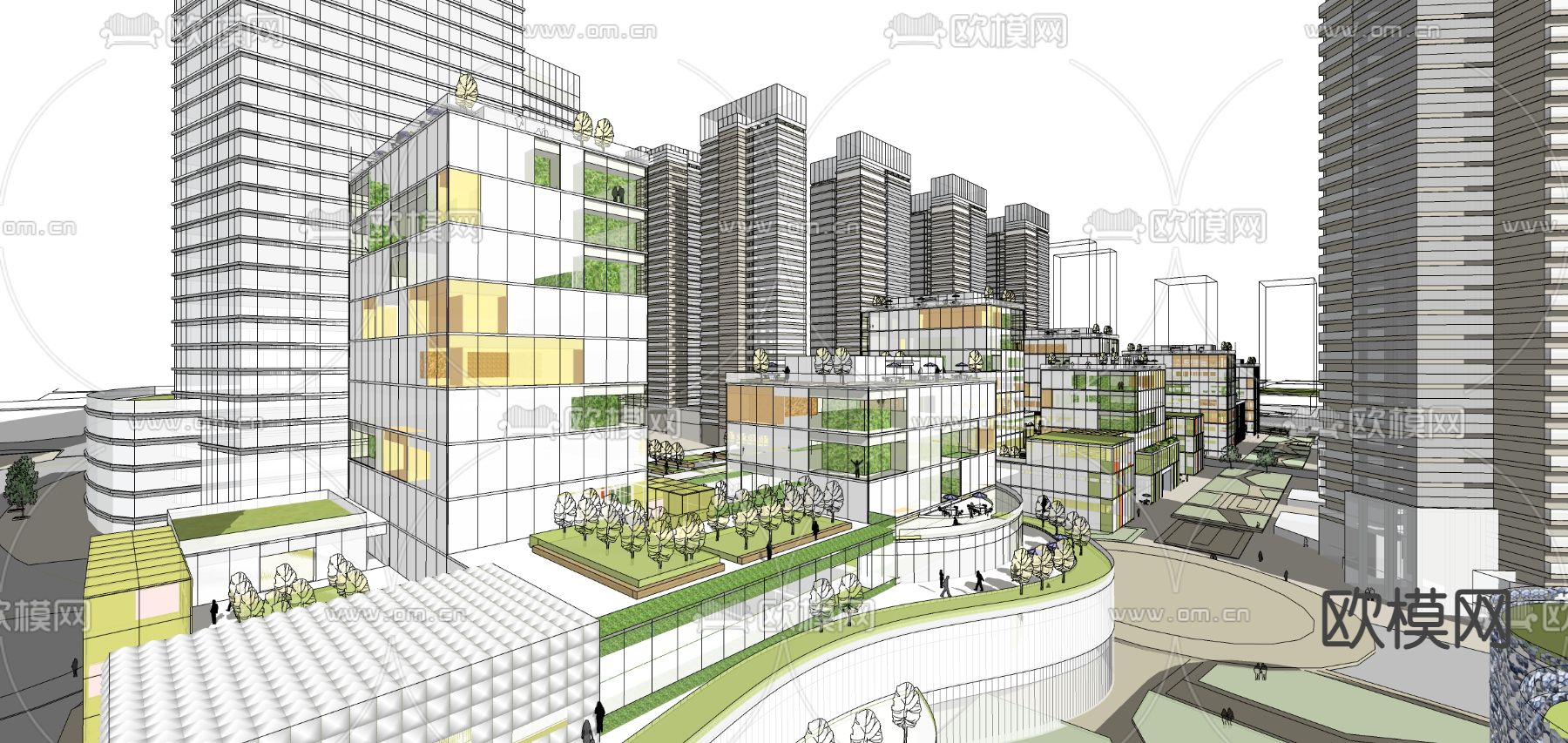 现代商业综合楼鸟瞰su模型下载（渲染图3）
