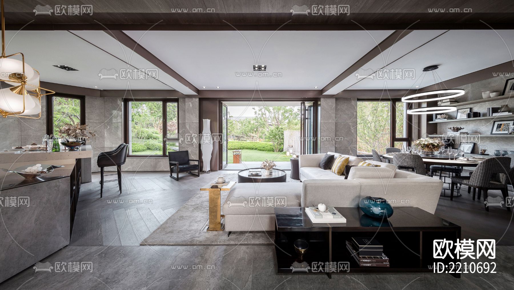 265户型别墅样板间cad施工图下载（渲染图2）