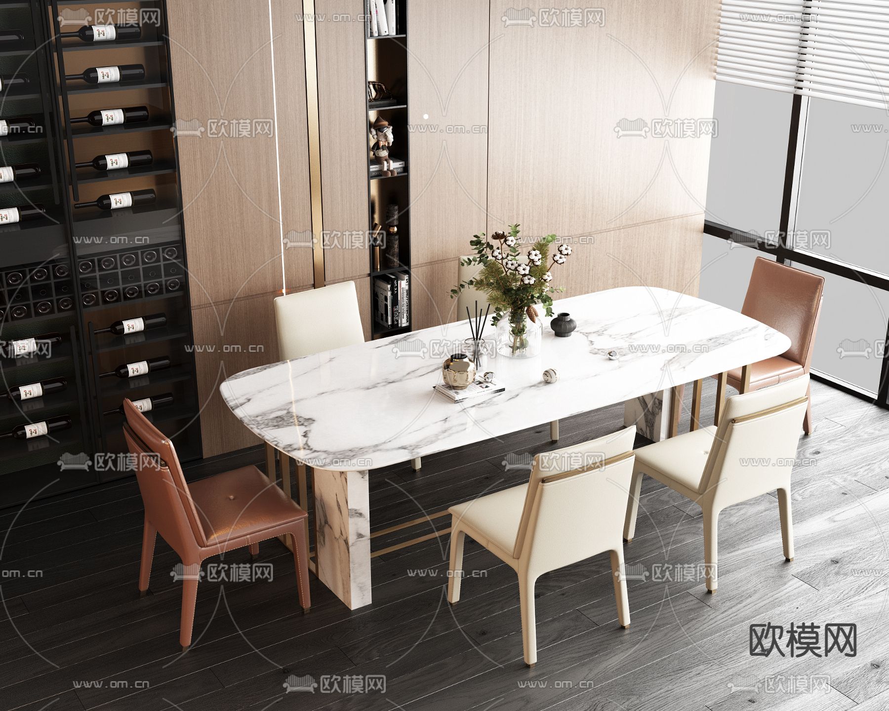 现代轻奢大理石餐桌椅3d模型下载