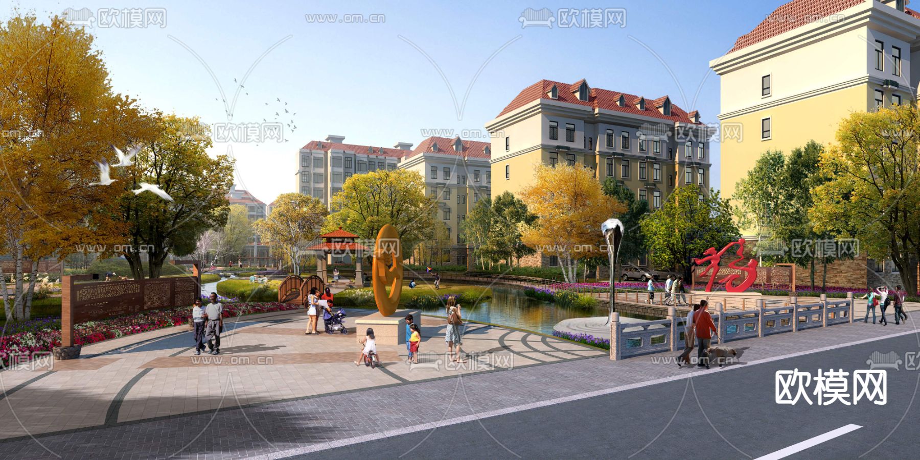 现代广场公园景观psd下载