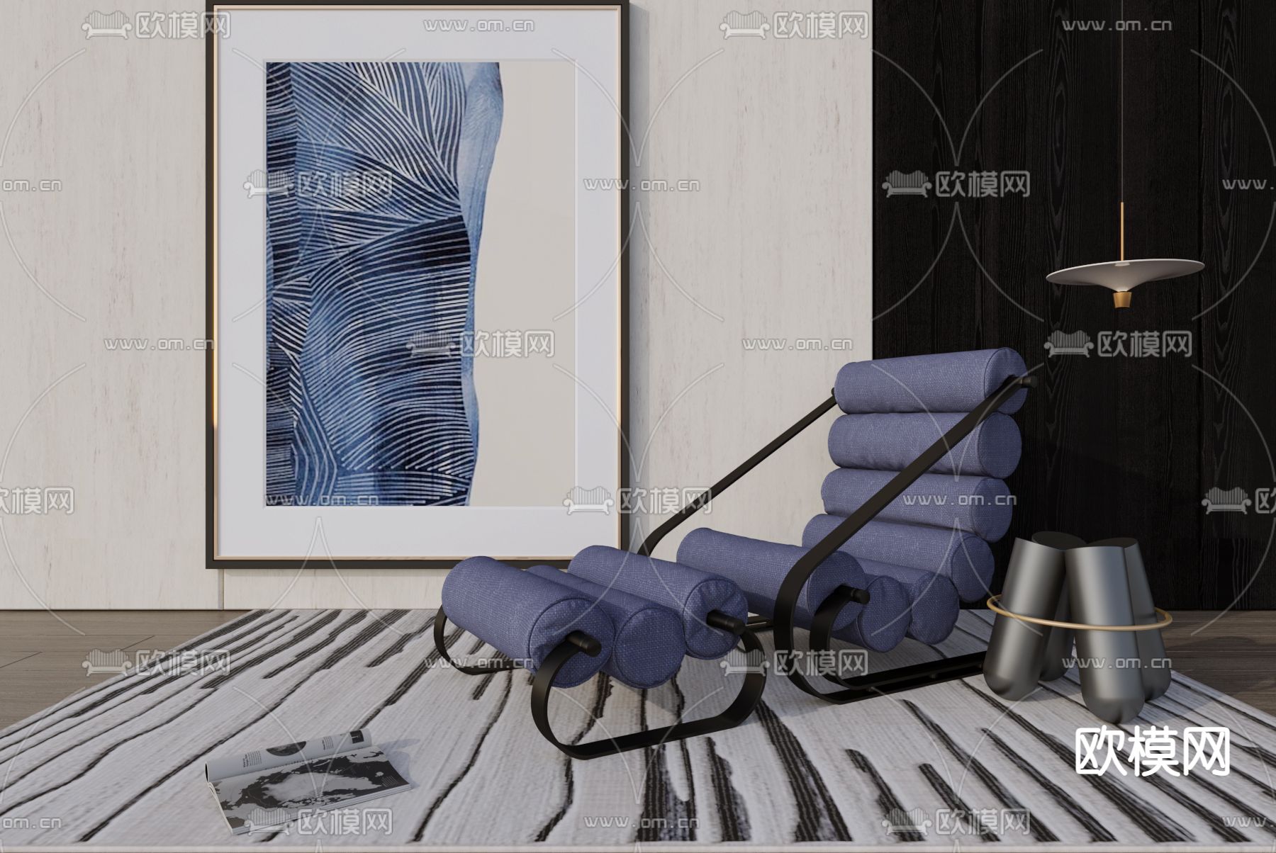 现代紫色布艺滚轮躺椅3d模型下载