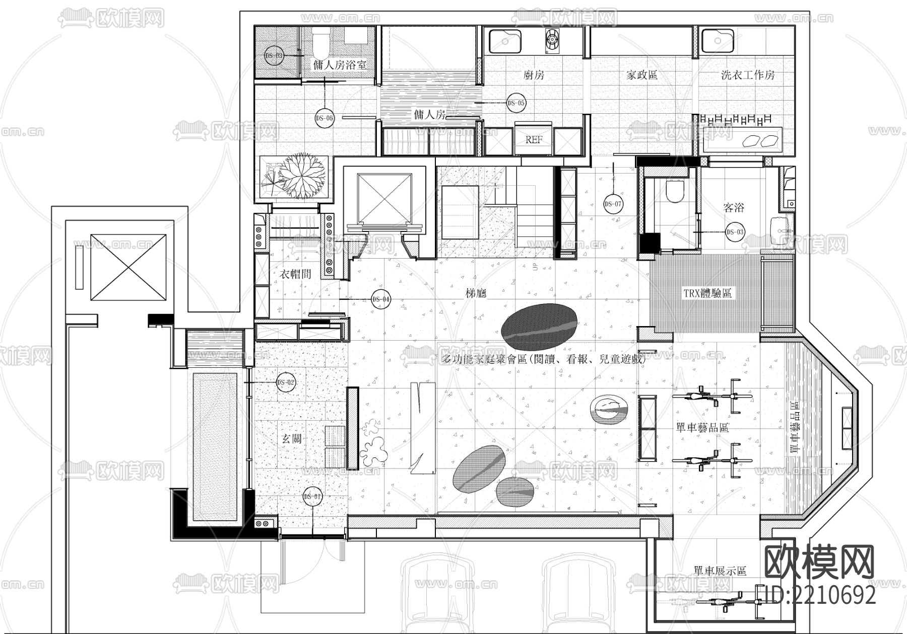 265户型别墅样板间cad施工图下载（渲染图6）