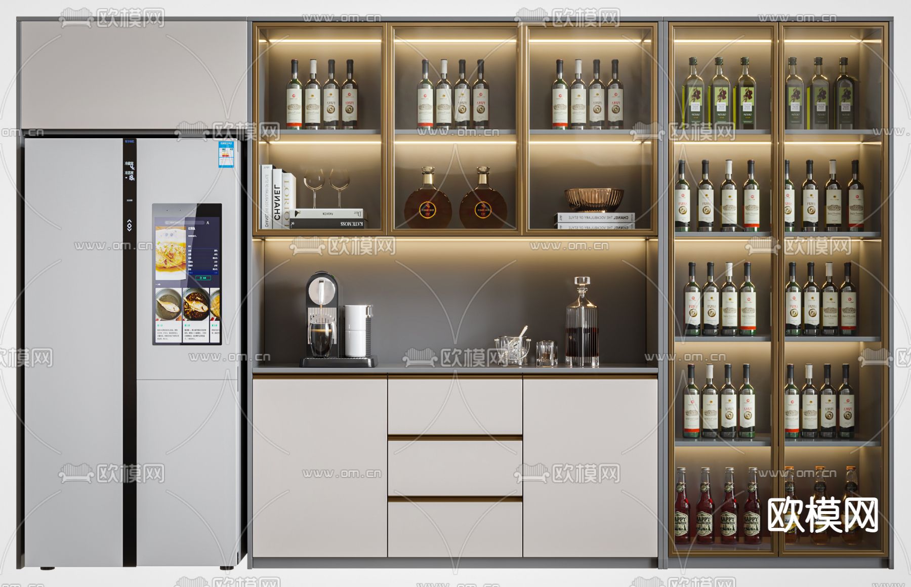 现代轻奢多功能玻璃酒柜3d模型下载