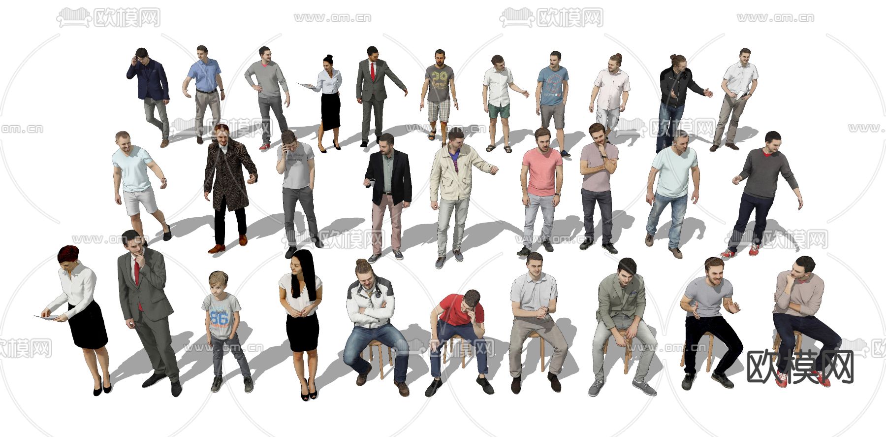 现代人物男人女人小孩su模型下载（渲染图2）