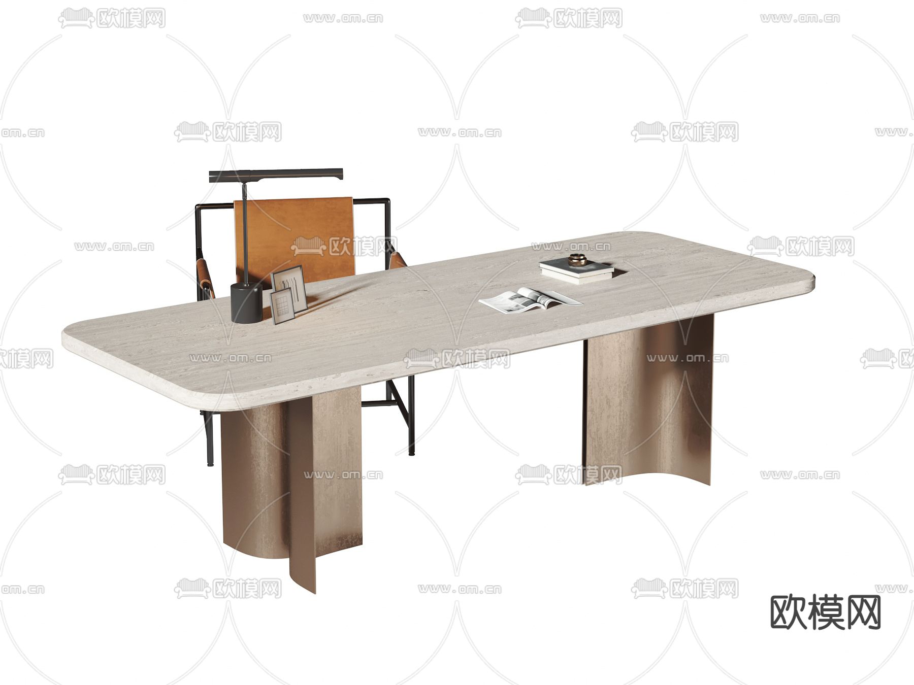 现代轻奢岩板书桌3d模型下载