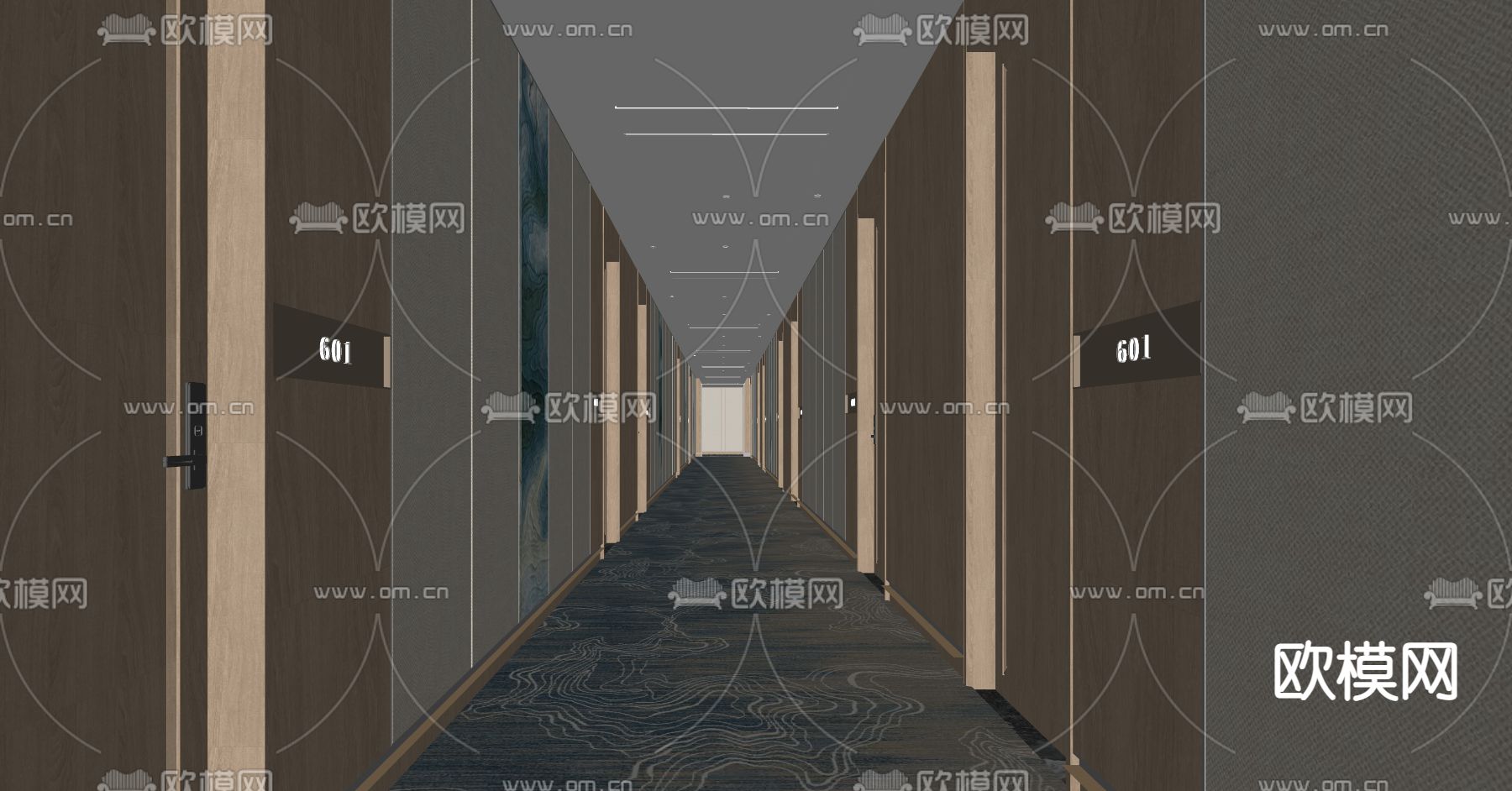 新中式酒店玄关过道su模型下载（渲染图2）